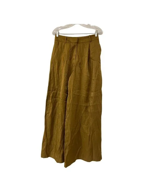 Zara Womens Satin Trousers Pants Medium Caramel Wide Leg High Waist 7965/556 NWT - Picture 2 of 13
